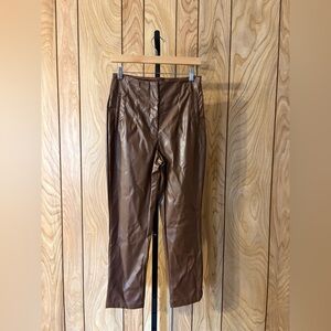 Chocolate Brown Faux Leather Straight Leg Pants